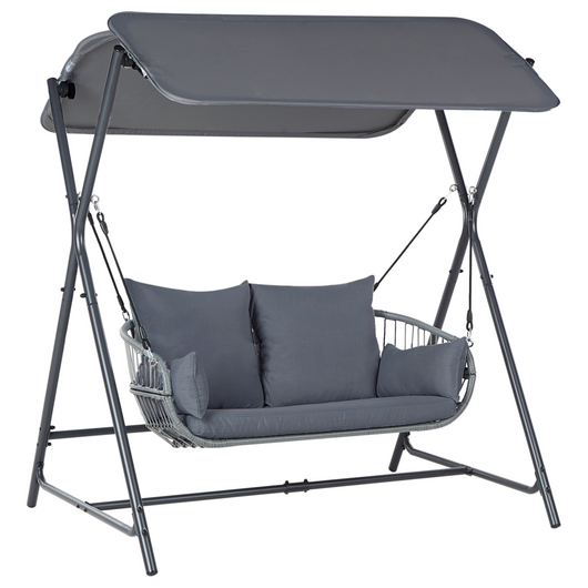 Dondolo da patio grigio scuro con struttura in acciaio a 2 posti per esterni idrorepellente
