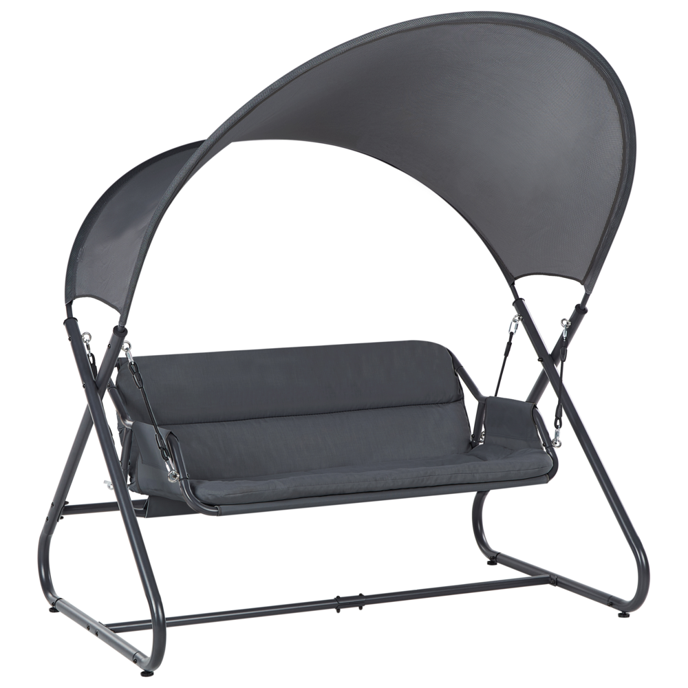 Dondolo da giardino grigio scuro con struttura in acciaio a 3 posti per esterni idrorepellente