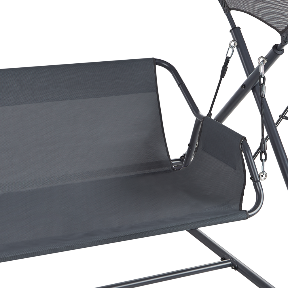 Dondolo da giardino grigio scuro con struttura in acciaio a 3 posti per esterni idrorepellente