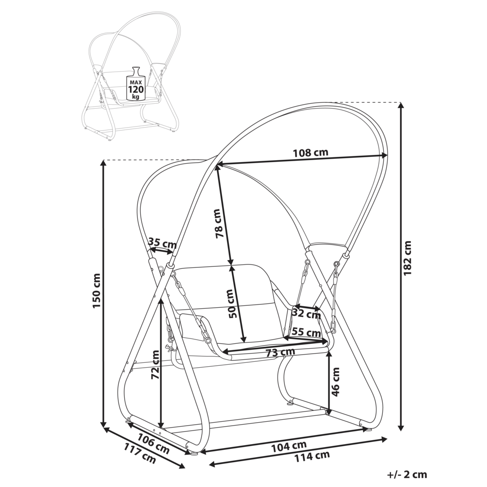 Dondolo da giardino grigio chiaro telaio in acciaio 1 posto a sedere per esterni idrorepellente