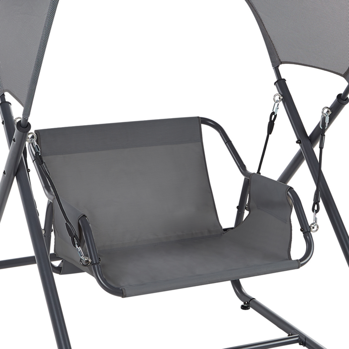 Dondolo da giardino grigio scuro telaio in acciaio 1 posto a sedere per esterni idrorepellente