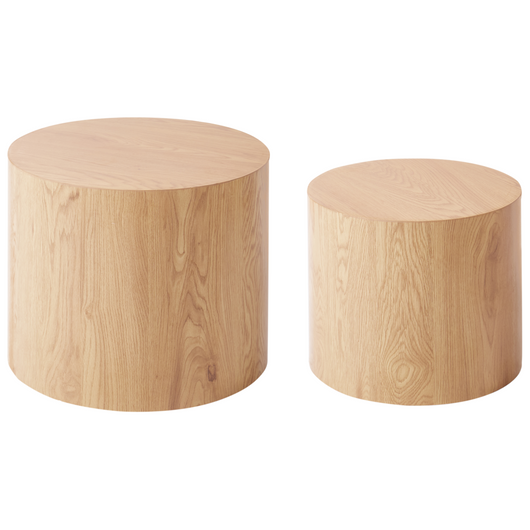 Set di 2 tavolini da caffè Piano in legno marrone chiaro Rotondo Mobili da soggiorno piccoli e medi