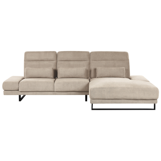 Divano angolare Rivestimento in tessuto tortorae Gambe in acciaio Braccioli lato sinistro schienale regolabile