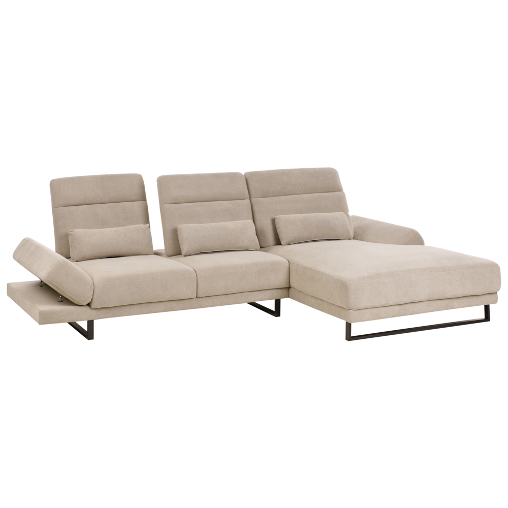 Divano angolare Rivestimento in tessuto tortorae Gambe in acciaio Braccioli lato sinistro schienale regolabile