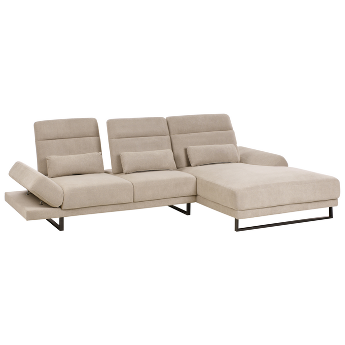 Divano angolare Rivestimento in tessuto tortorae Gambe in acciaio Braccioli lato sinistro schienale regolabile