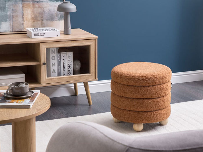 Pouf Marrone dorato Boucle Tappezzeria Gambe in legno di pino Poggiapiedi Accessori per la casa Soggiorno