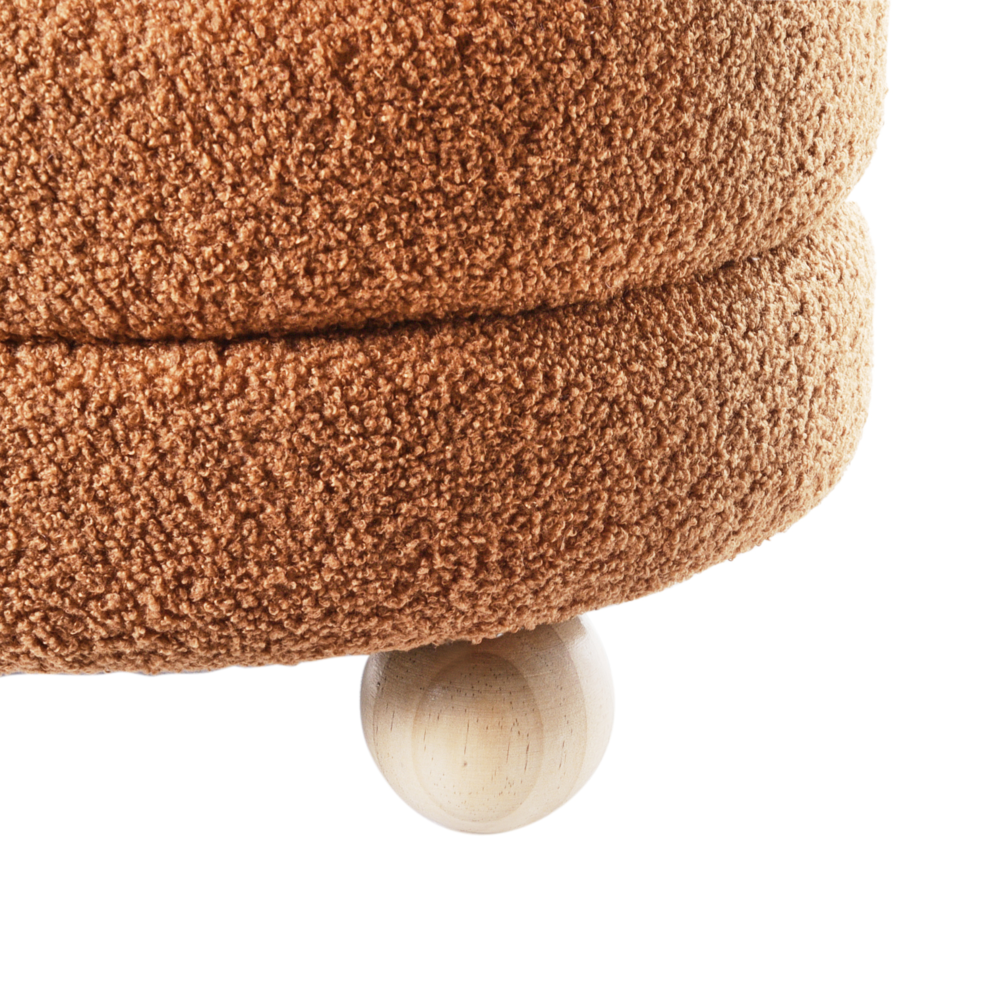 Pouf Marrone dorato Boucle Tappezzeria Gambe in legno di pino Poggiapiedi Accessori per la casa Soggiorno