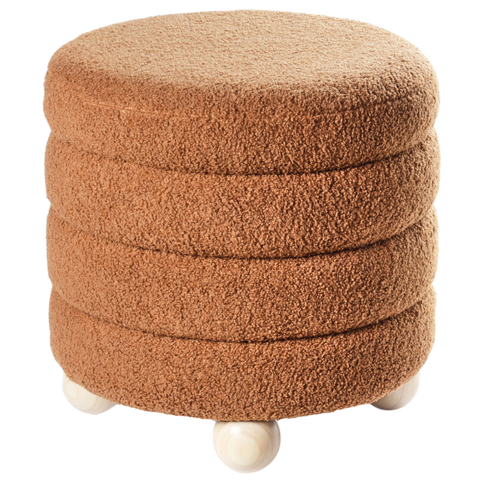 Pouf Marrone dorato Boucle Tappezzeria Gambe in legno di pino Poggiapiedi Accessori per la casa Soggiorno