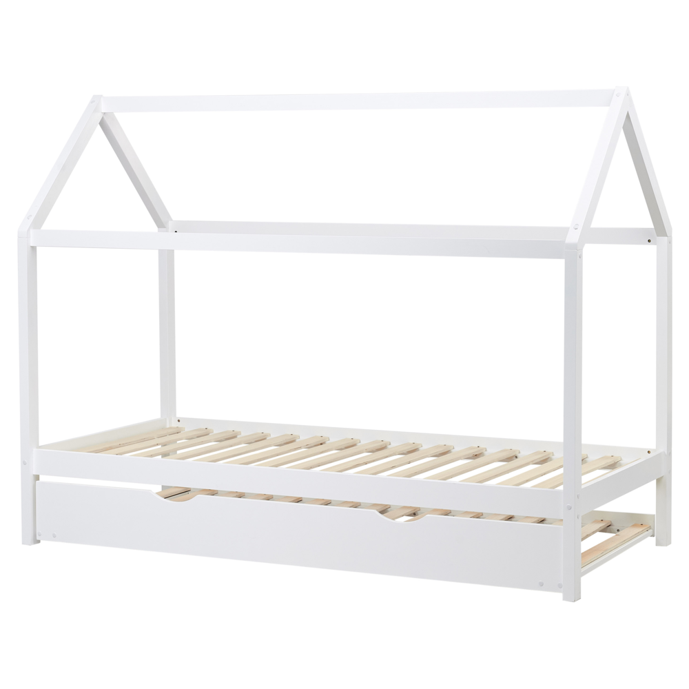 Letto a scomparsa della casa per bambini in legno di pino bianco UE misura singola 90 x 200 cm letto con base a doghe per la cameretta moderna dei bambini.