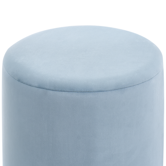 Pouf ottomana poggiapiedi rotondo in velluto di colore azzurro stile moderno soggiorno