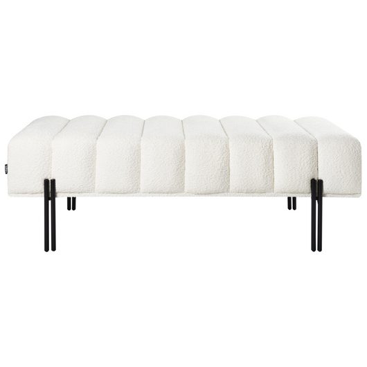 Panca in tessuto bianco sporco imbottita con gambe in metallo Panca da letto per corridoio