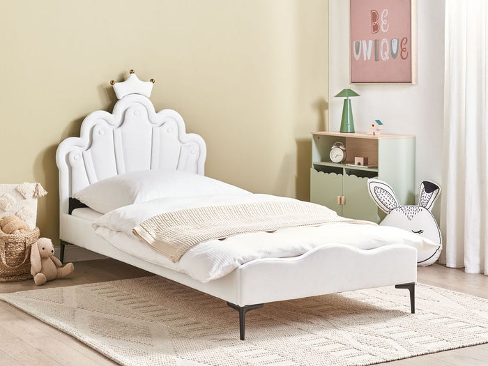 Letto singolo in velluto bianco con base a doghe 90 x 200 cm cameretta Camera Moderna Tradizionale