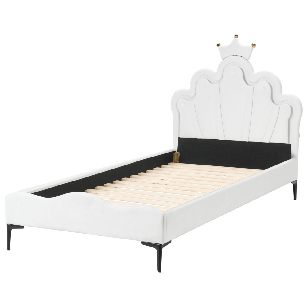 Letto singolo in velluto bianco con base a doghe 90 x 200 cm cameretta Camera Moderna Tradizionale