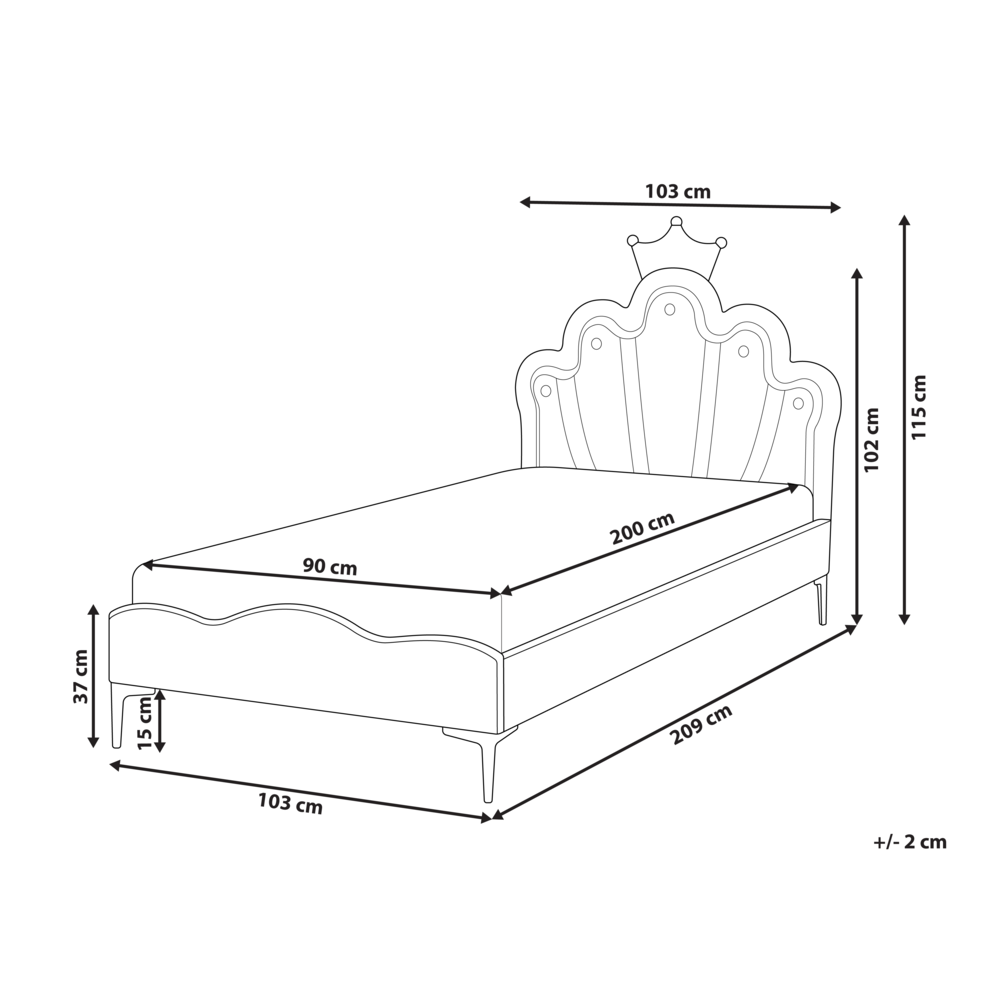 Letto singolo in velluto bianco con base a doghe 90 x 200 cm cameretta Camera Moderna Tradizionale
