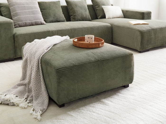 Ottomana moderna quadrata in velluto a coste verde 80 x 80 x 35 cm stile Contemporaneo soggiorno