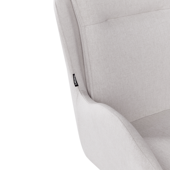 Set di 2 sedie girevoli da pranzo Tessuto beige chiaro con braccioli Schienale trapuntato Gambe in metallo nero Retro