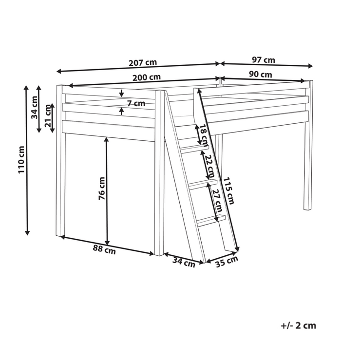 Letto per bambini in legno di pino bianco UE 90 x 200 cm con rete a doghe per bambini.
