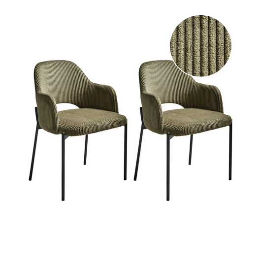 Set di 2 sedie da pranzo in velluto verde oliva stile retrò seduta rotonda