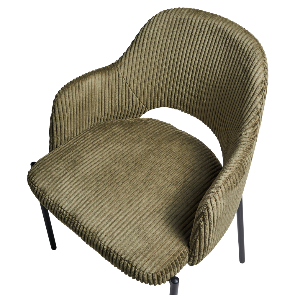 Set di 2 sedie da pranzo in velluto verde oliva stile retrò seduta rotonda