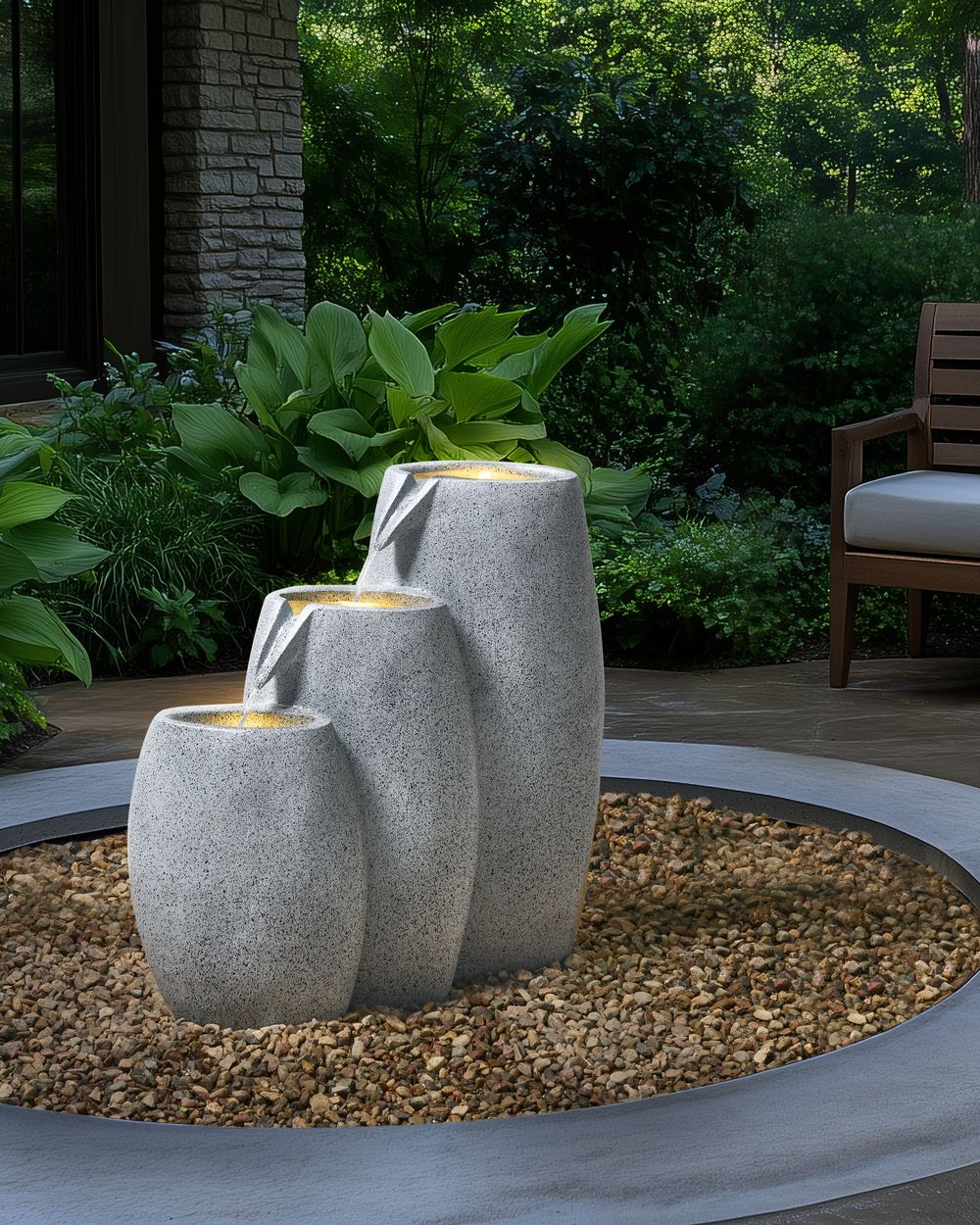 Fontana d'acqua da esterno in resina beige Luce da giardino LED inserita Design moderno