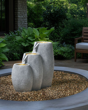 Fontana d'acqua da esterno in resina beige Luce da giardino LED inserita Design moderno