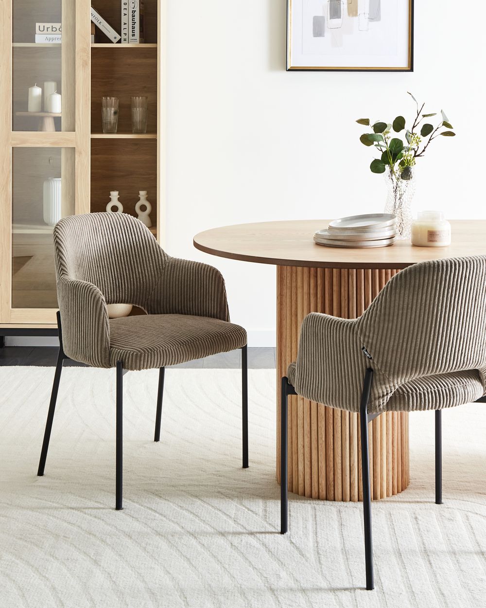 Set di 2 sedie da pranzo in velluto tortora stile retrò seduta rotonda