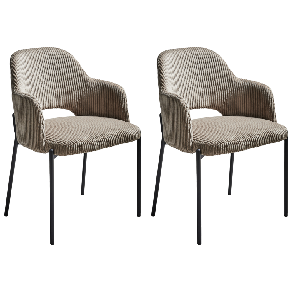 Set di 2 sedie da pranzo in velluto tortora stile retrò seduta rotonda