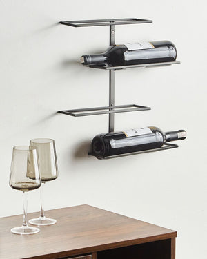 Scaffale da parete per 4 bottiglie di vino in metallo nero stile moderno