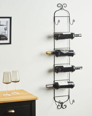 Scaffale da parete per 6 bottiglie di vino in metallo per bottiglie nero stile moderno