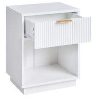 Comodino in MDF con 1 cassetto e maniglia dorata frontale scanalata 1 ripiano Bianco design moderno