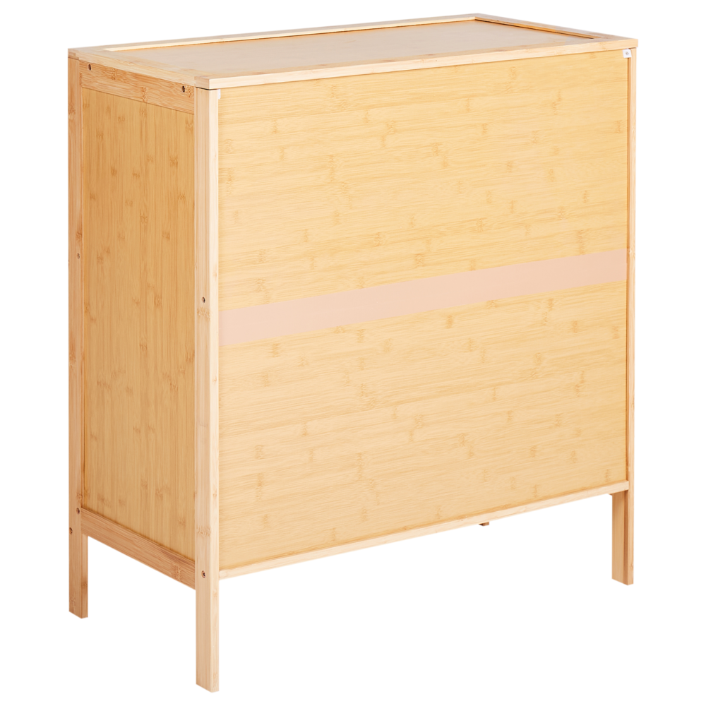 Credenza in bambù Armadietto per scarpe in legno chiaro 2 ripiani con ante scorrevoli in stile bohémien