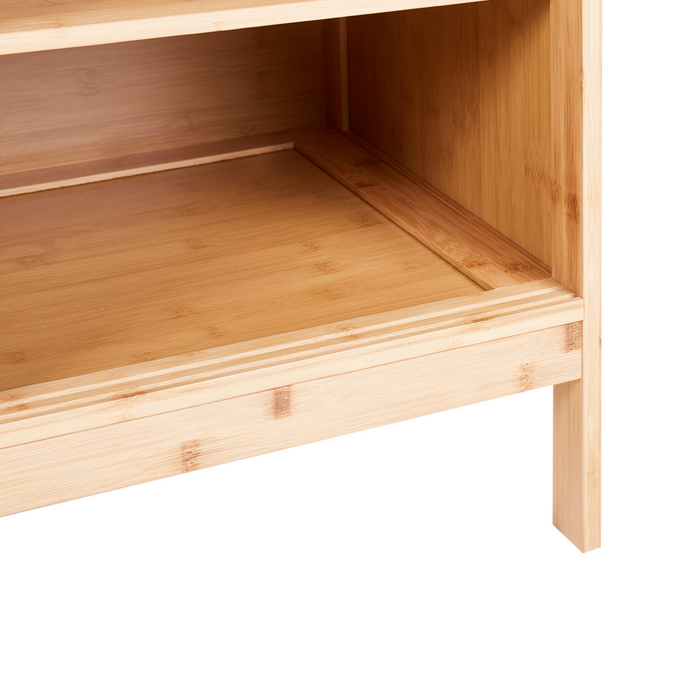 Credenza in bambù Armadietto per scarpe in legno chiaro 2 ripiani con ante scorrevoli in stile bohémien