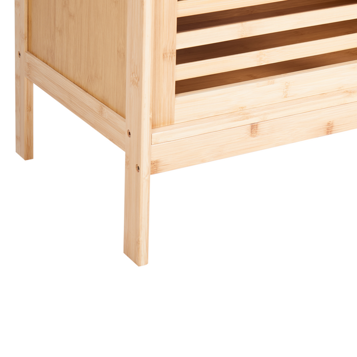 Credenza in bambù Armadietto per scarpe in legno chiaro 2 ripiani con ante scorrevoli in stile bohémien
