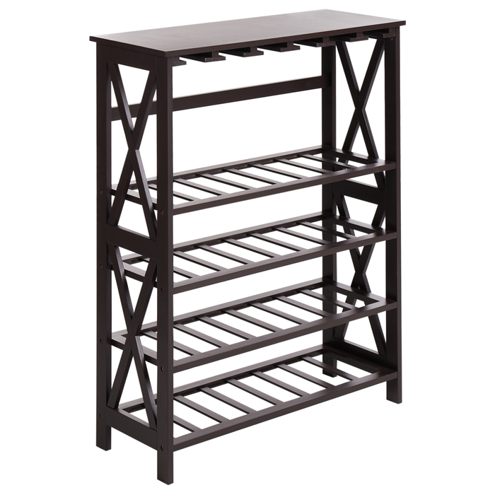 Portabottiglie classico in MDF marrone scuro elegante con gambe legno di pino