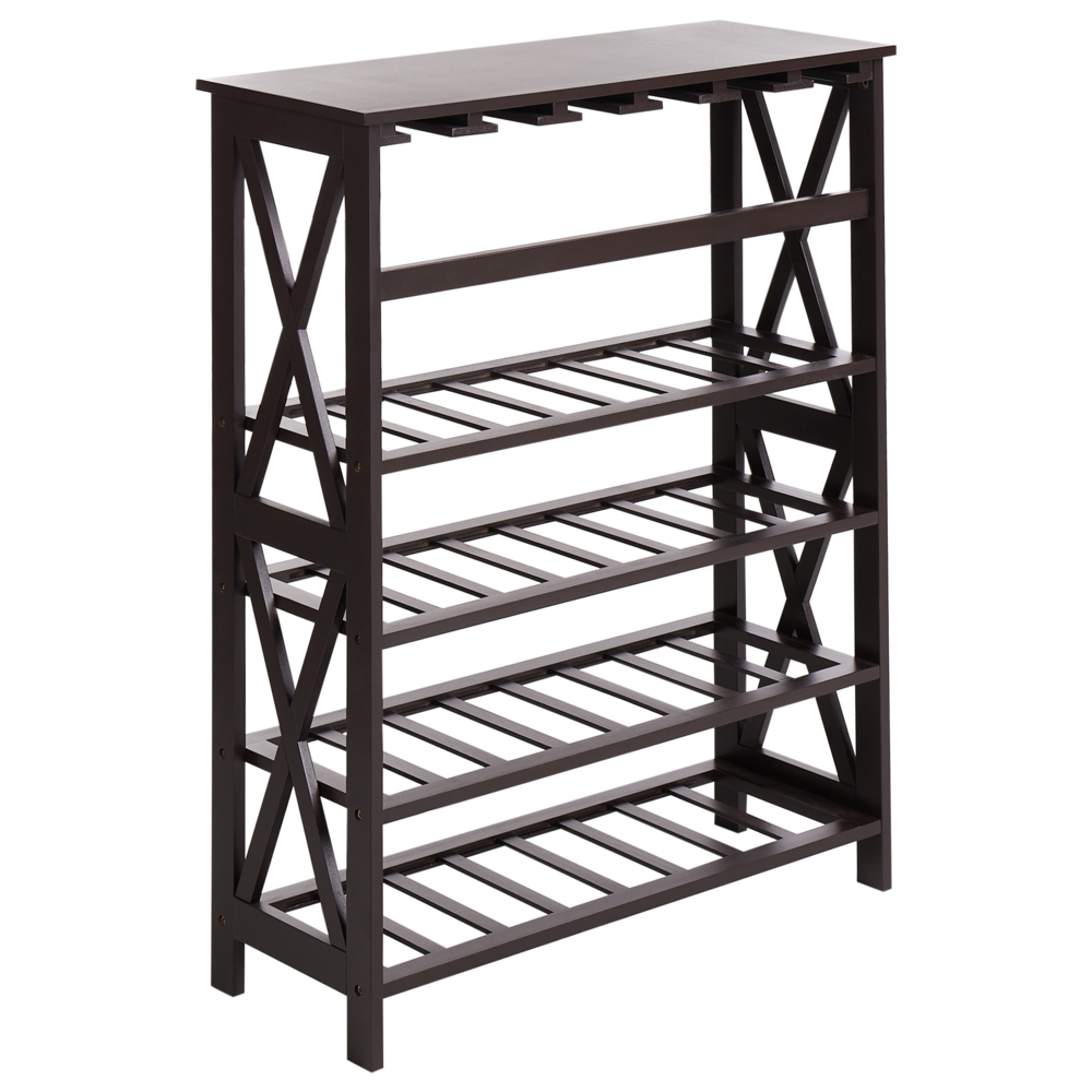 Portabottiglie classico in MDF marrone scuro elegante con gambe legno di pino