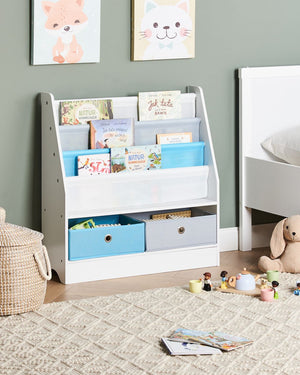 Libreria a 3 livelli in truciolato e tessuto bianco cameretta dei bambini