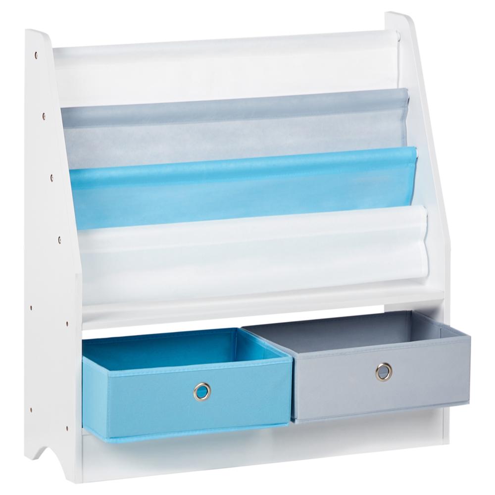 Libreria a 3 livelli in truciolato e tessuto bianco cameretta dei bambini