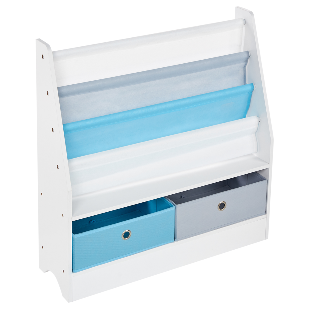 Libreria a 3 livelli in truciolato e tessuto bianco cameretta dei bambini