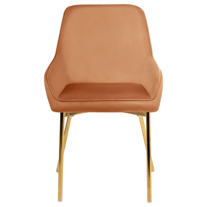 Set di 2 Sedie da Pranzo con Rivestimento in Velluto arancione gambe dorate glamour retrò