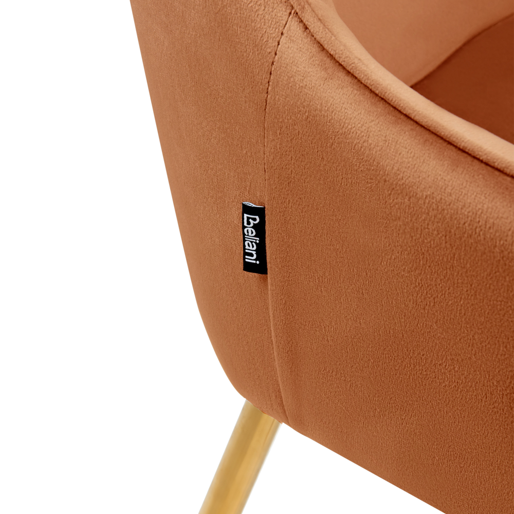 Set di 2 Sedie da Pranzo con Rivestimento in Velluto arancione gambe dorate glamour retrò