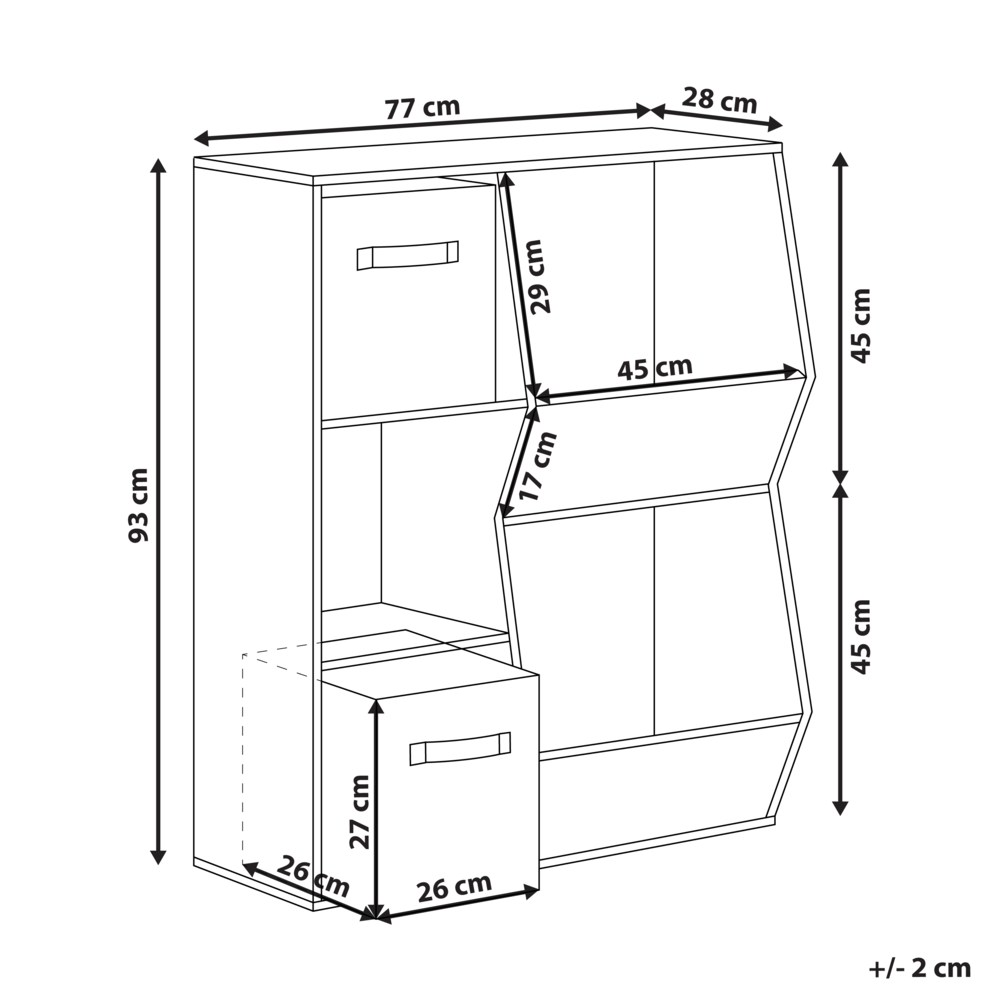 Scaffale Libreria a 3 livelli in truciolato bianco con tessuto non tessuto Scatole con ripiani per la cameretta dei bambini