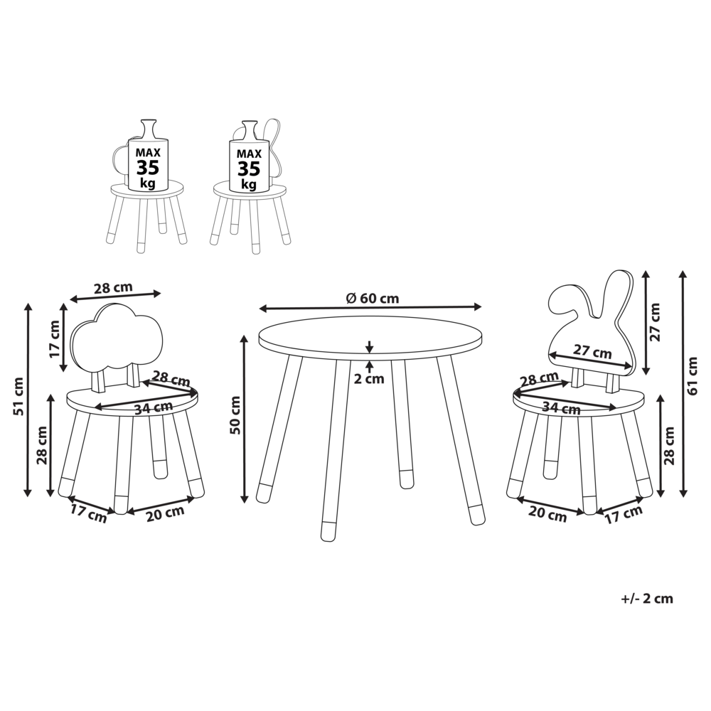 Set da tavola per bambini a 2 posti con sedie Tappi per gambe in MDF bianco e legno chiaro Cameretta per bambini alla moda