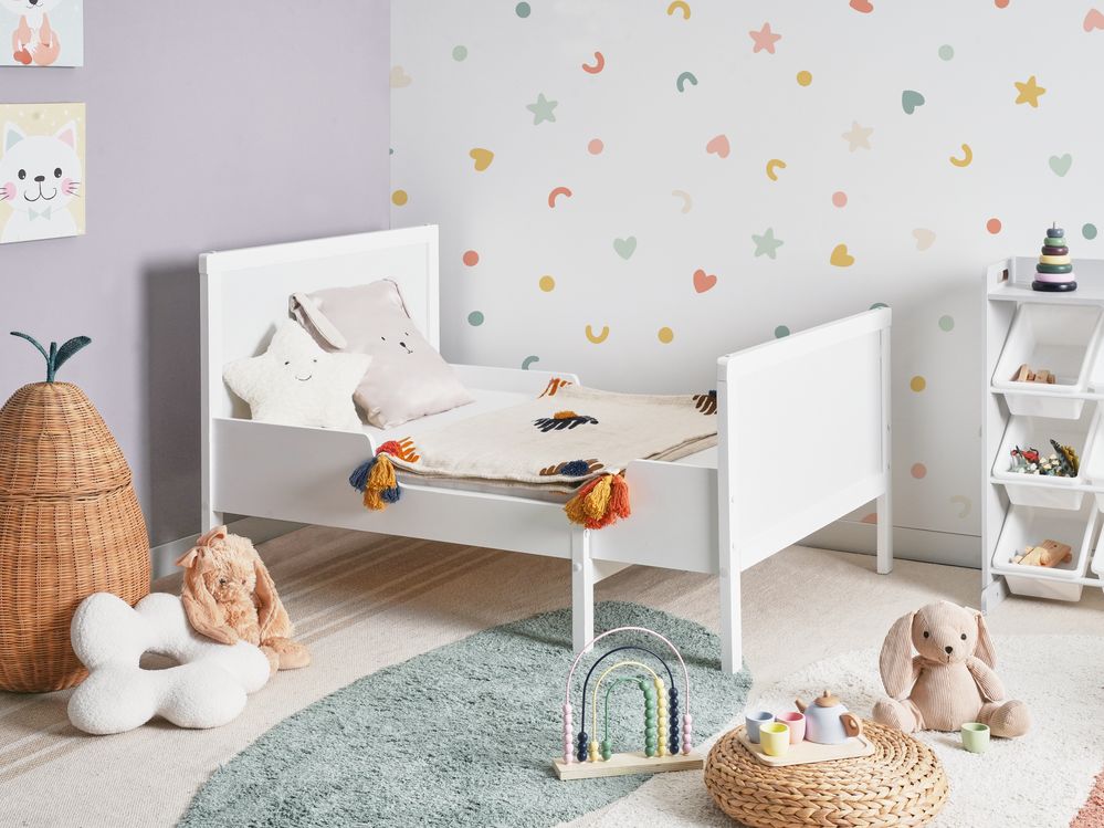 Letto singolo per bambini allungabile in legno di pino bianco 90 x 200 cm con rete a doghe cameretta elegante