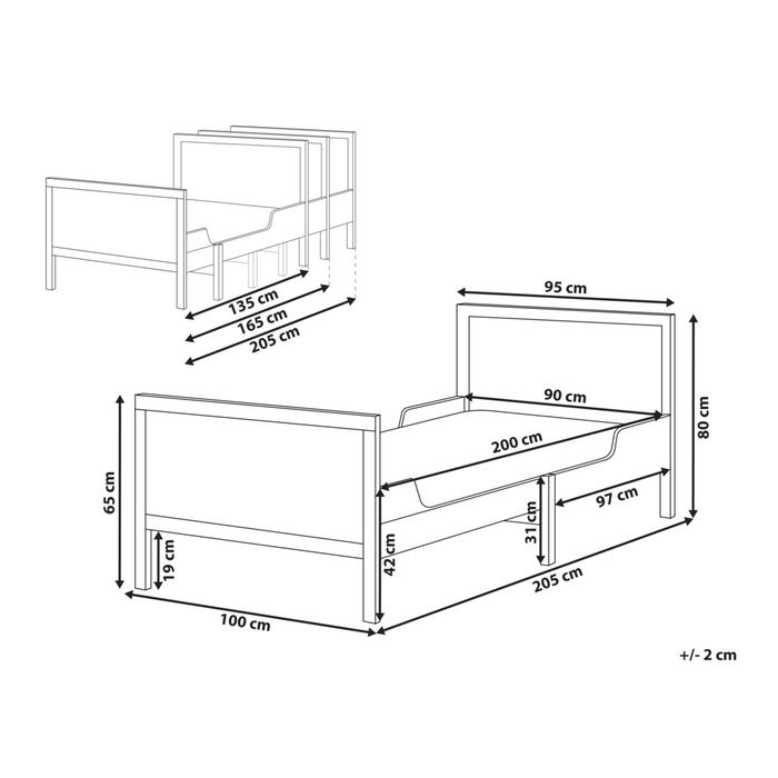 Letto singolo per bambini allungabile in legno di pino bianco 90 x 200 cm con rete a doghe cameretta elegante