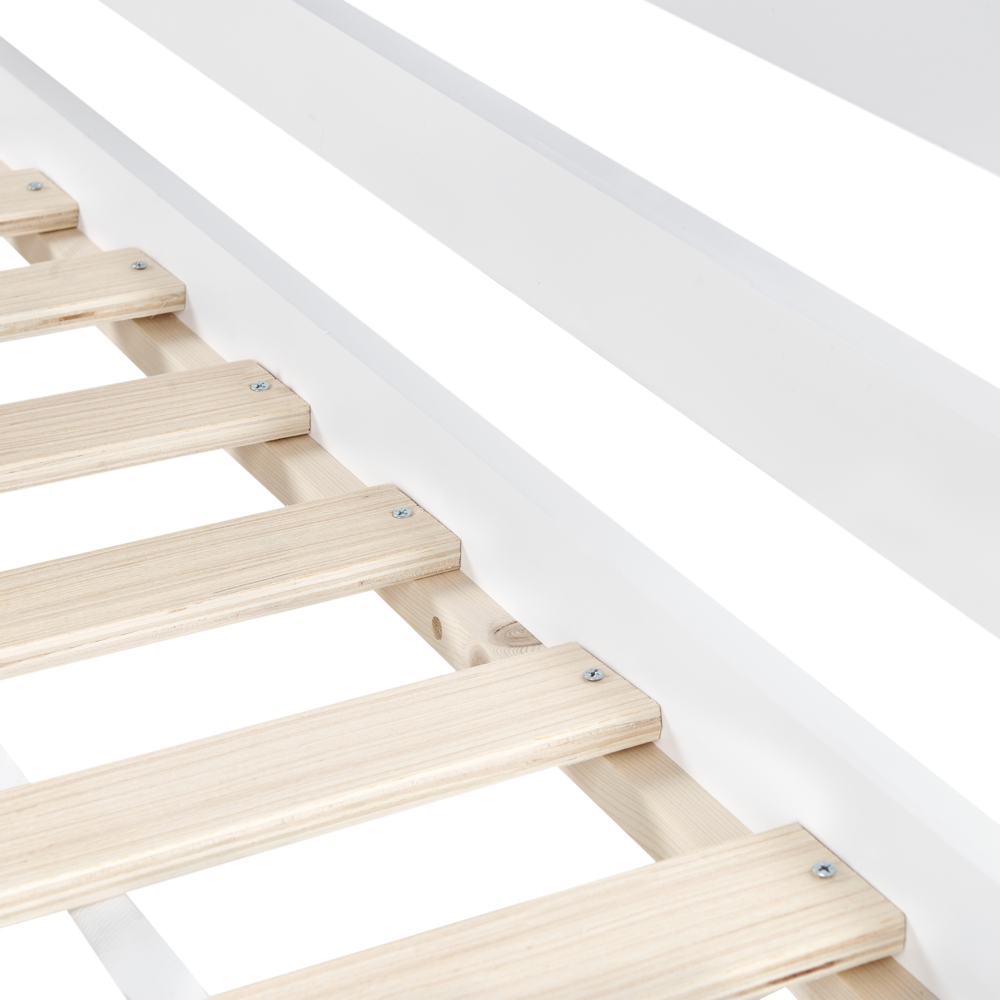 Letto singolo in legno di pino bianco con rete a doghe e scrivania 90 x 200 cm cameretta bambini