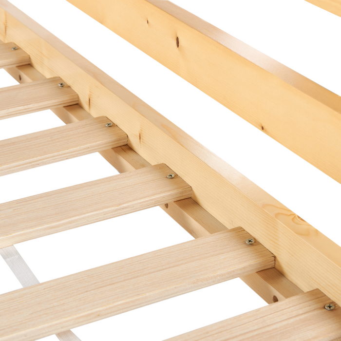 Letto singolo a soppalco in legno chiaro 90 x 200 cm con telaio e contenitore con scrivania cameretta bambini