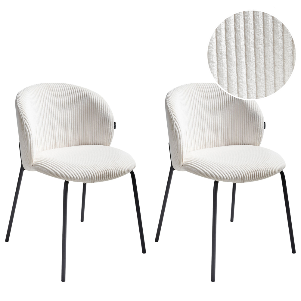 Set di 2 sedie da pranzo in velluto bianco sporco stile retrò seduta rotonda