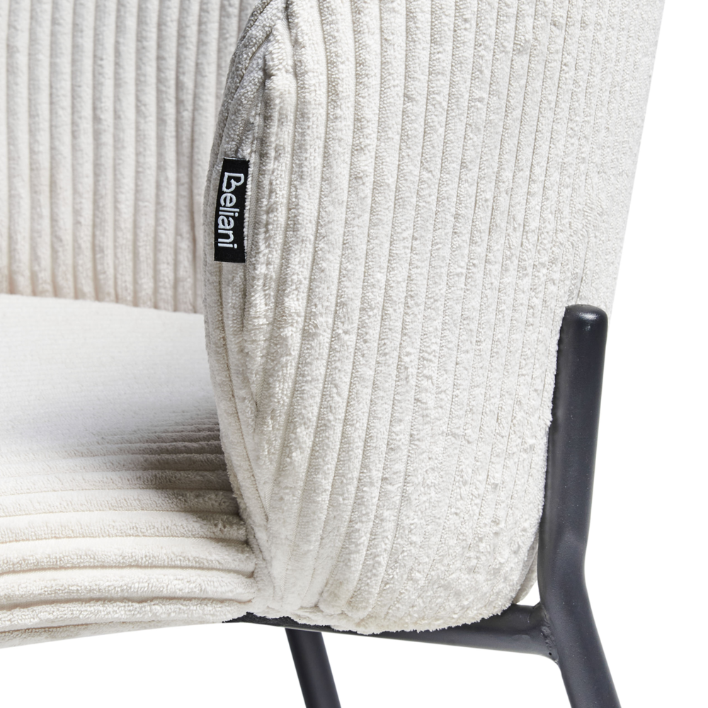 Set di 2 sedie da pranzo in velluto bianco sporco stile retrò seduta rotonda