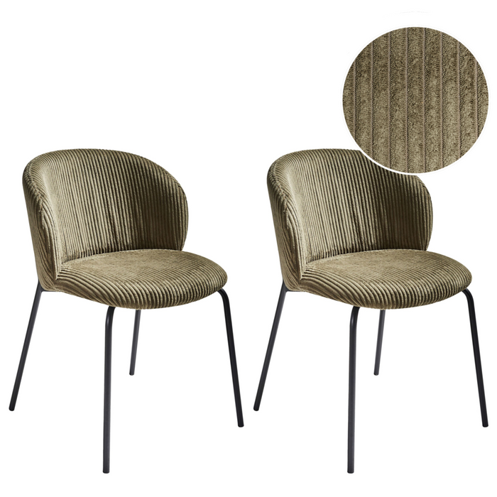 Set di 2 sedie da pranzo in velluto verde oliva stile retrò seduta rotonda