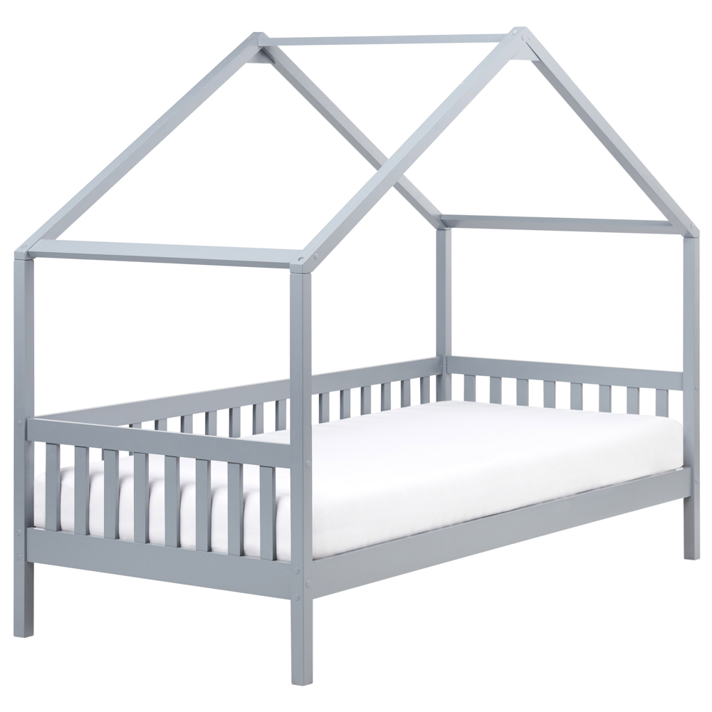 Letto a forma di casa per bambini Legno di pino grigio UE Struttura letto singolo con doghe